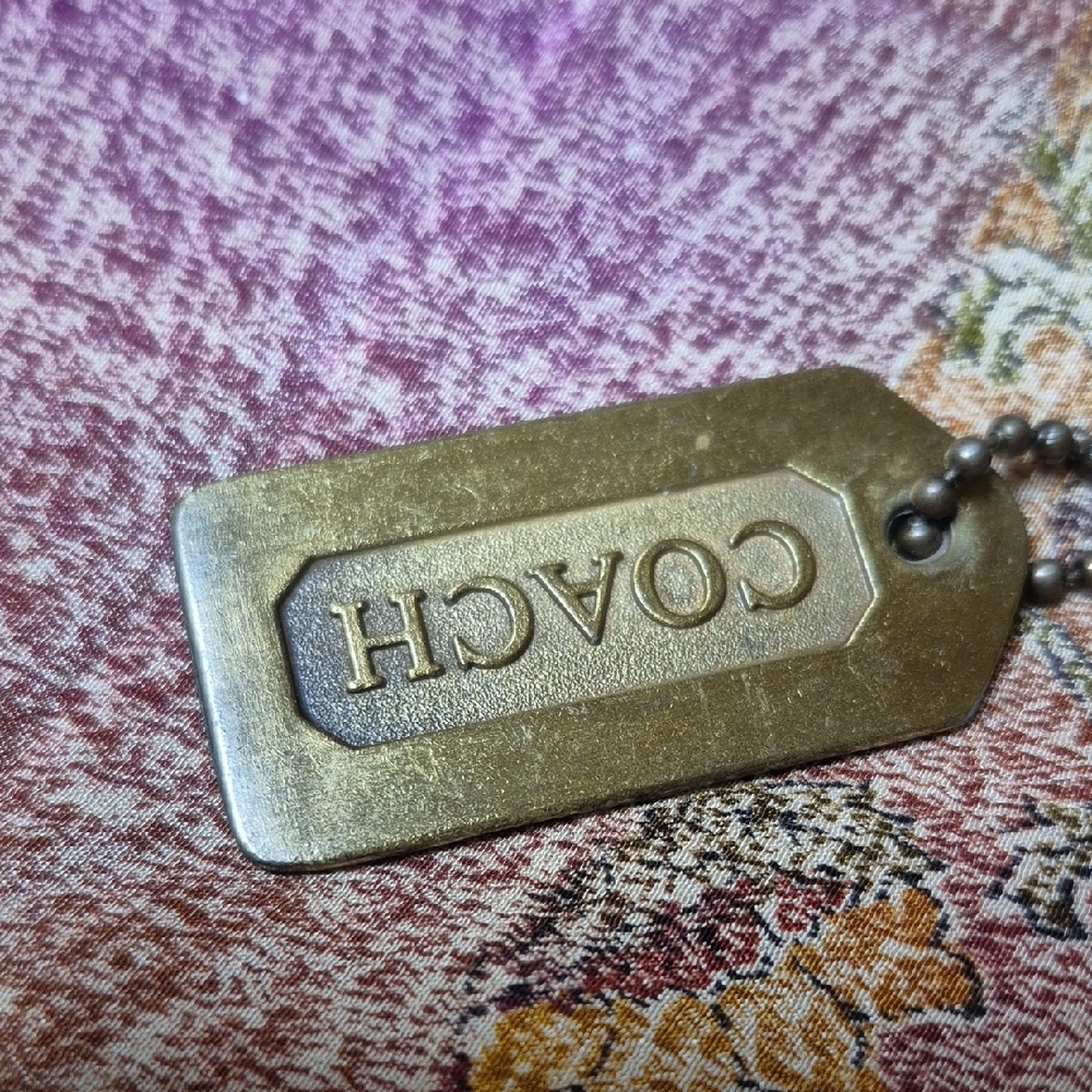 80s 90s Coach Brass-Tone Logo Bag Tag Pendant with Ball Chain - Picture 7 of 8